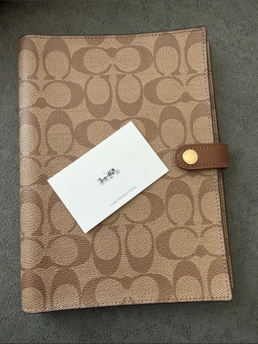 Coach Metallic Brown Signature Canvas Snap Notebook